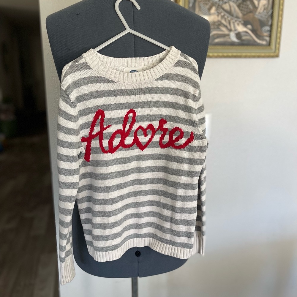 Old Navy size Medium/8 , Unisex , grey / white striped knit sweater